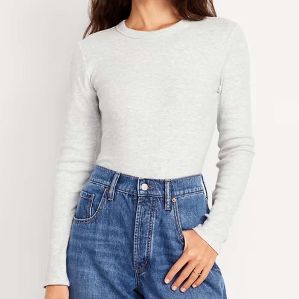 Old Navy Heather Gray Ribbed Crewneck Long Sleeve Top NWOT